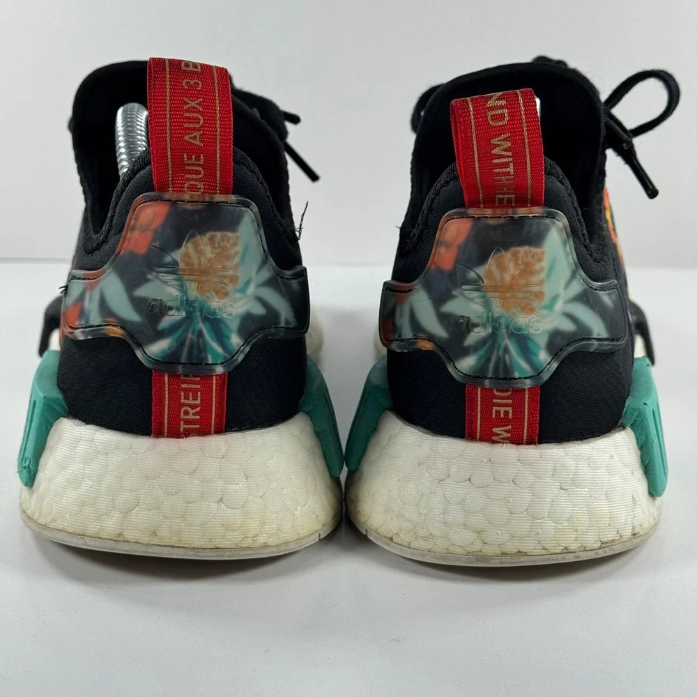 Adidas NMD R1 Core Black Floral Stripes Teal Accents Sneakers‎ FY3665 Mens 9